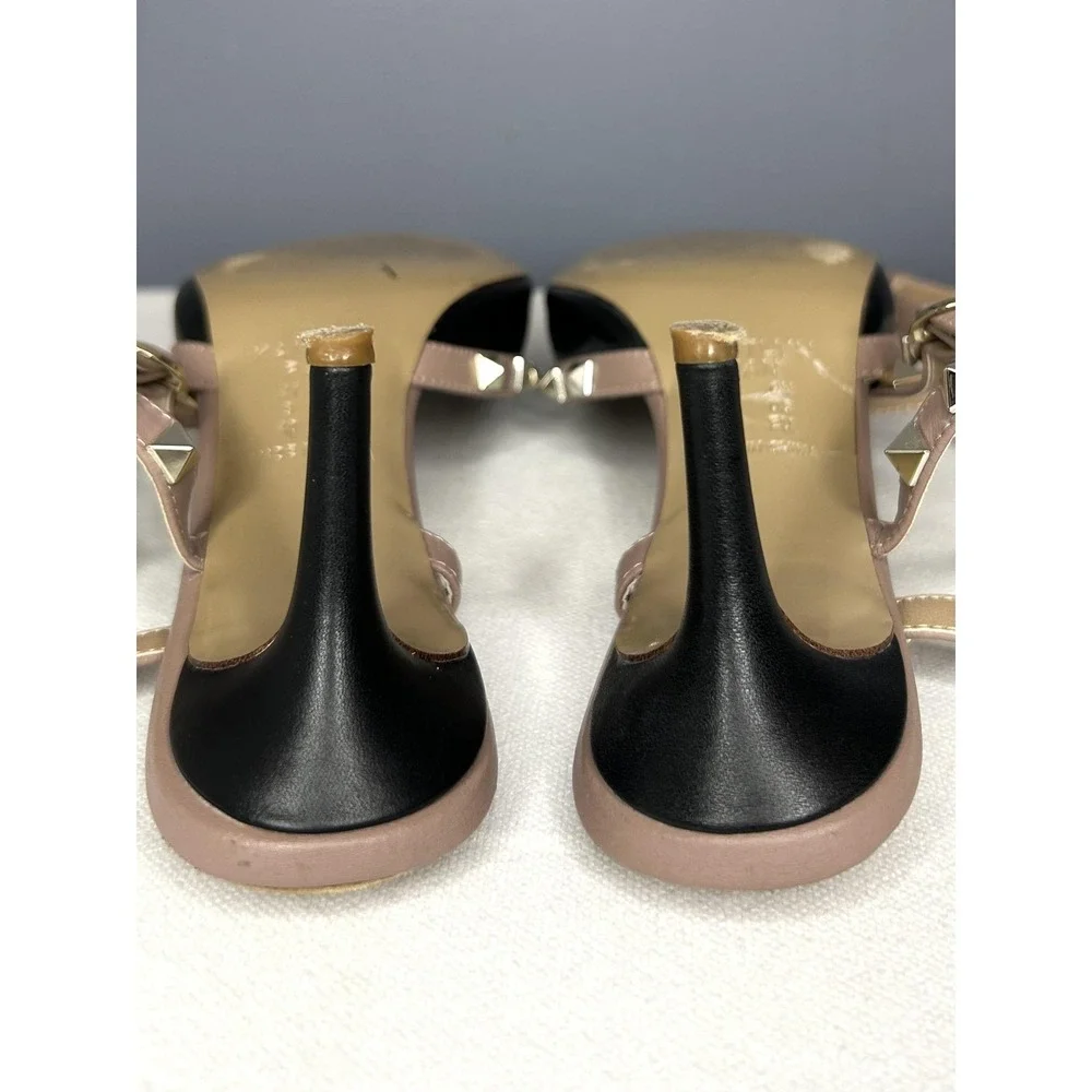 Kaitlyn Pan Shoes Womens 9 Black Studded Strappy Ankle Strap Pointed Toe Heels